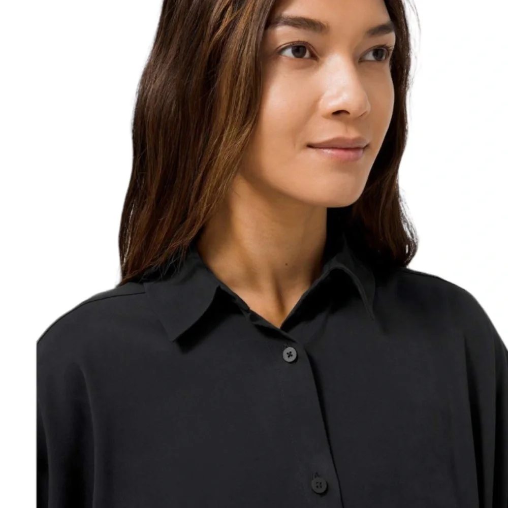 Lululemon Perfectly Poised Belted Shirt Dress Relaxed Fit Black 4